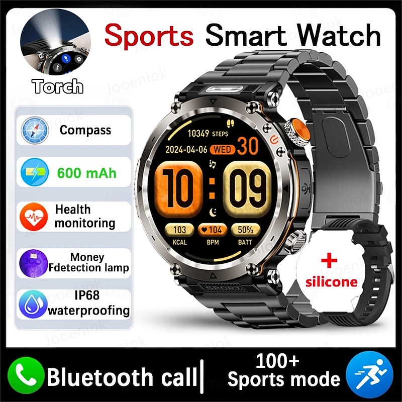 HT30 Smart Watch Bluetooth Call Men Outdoor Sports Fitness Compass Heart Rate Health Monitoring 600mAh Large Battery Smartwatch