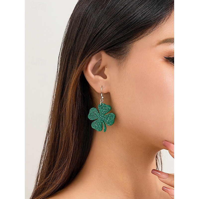 Glitter Shamrock Drop Earrings – Festive St. Patrick's Day Jewelry for Women, Lightweight Dangle Design for Celebrations and Everyday Wear3