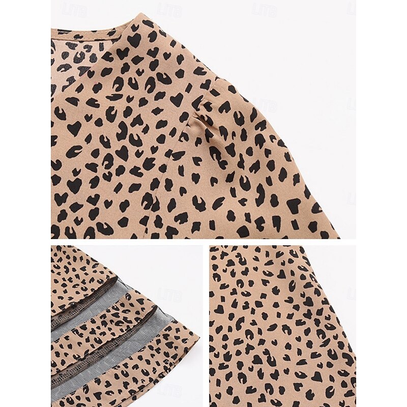 Women's Shirt Blouse Leopard Casual Half Sleeve V Neck Regular Tops Daily Mesh Patchwork Print Khaki Spring &  Fall3