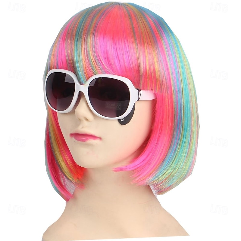 Fashion Colorful Short Straight Halloween Wigs Women Girls Replacement Cosplay Costume Hair Wigs with Cap Comb For Carvinal