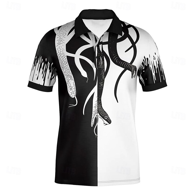 Men's Snake Golf Shirt Short Sleeve Polo Shirts Collared Shirts Casual Horror School Outdoor Street 3D Print Summer Black-white