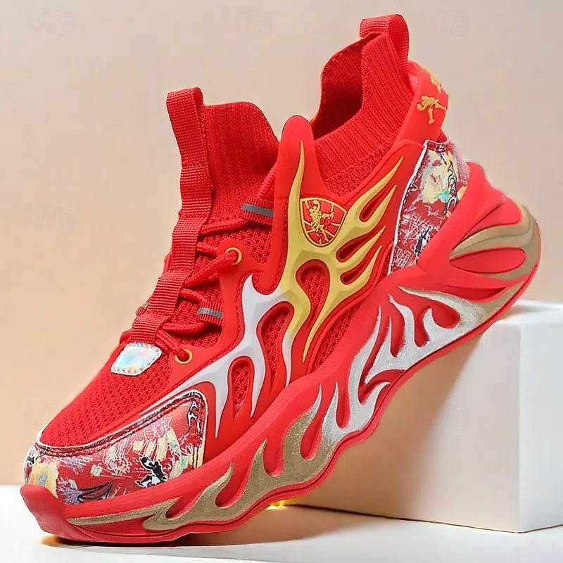 Men's Stylish Red Sneakers with Flame Design - Stylish and Comfortable, Perfect for Parties or Casual Outings