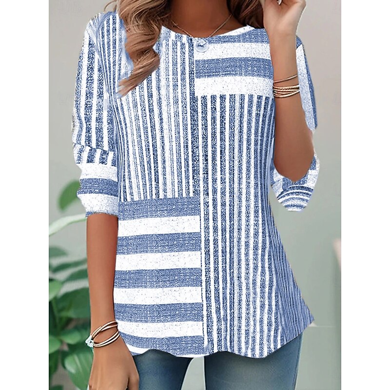 Women's T shirt Long Sleeve Casual Print Regular Tops Daily Pink Blue Gray Spring Fall Prefall2