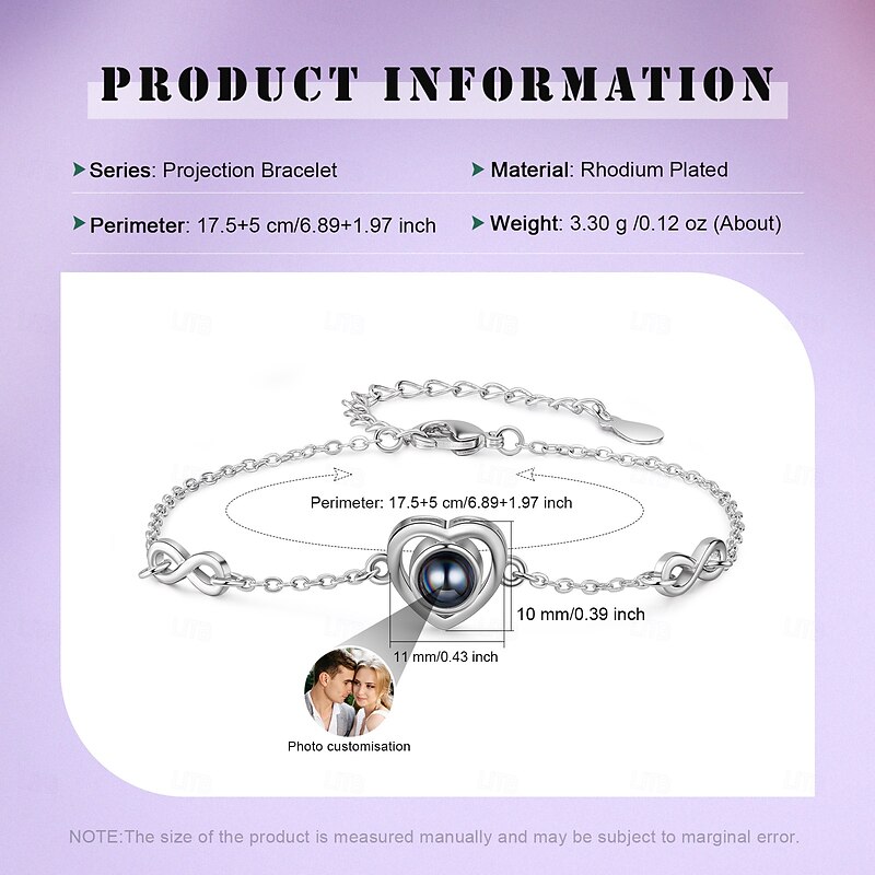 Personalized Projection Bracelet Custom Best Gift for Mom – Rhodium-Plated Couple Themed Bracelet, Ideal Wedding, Mother's Day, or Girlfriend Gift2