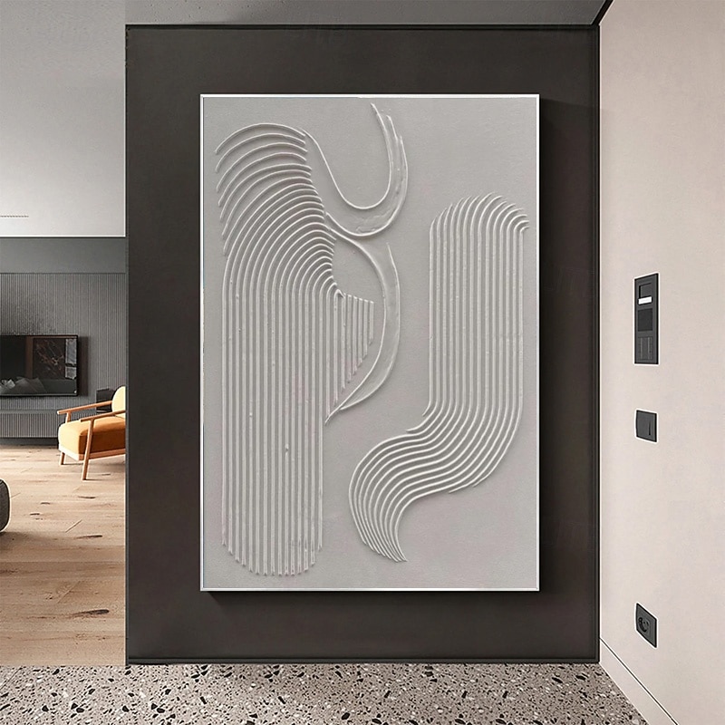 Hand painted White Minimalist Wall Art  Plaster Art  Matte Textured Wall Art Home Wall Art  Structure Abstract Painting  3D Art Home Decoration Frame Ready To Hang Or No Frame2