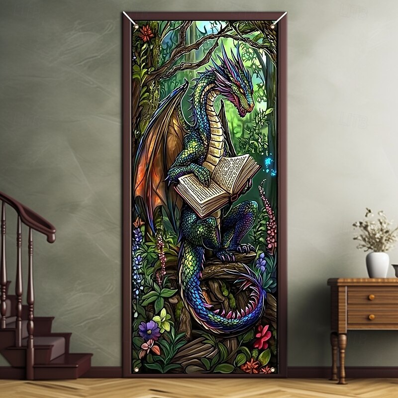 Door Decorations Door Covers Reading Dragon Door Tapestry Door Curtain Decoration Backdrop Indoor/Outdoor Door Banner for Front Door Farmhouse2