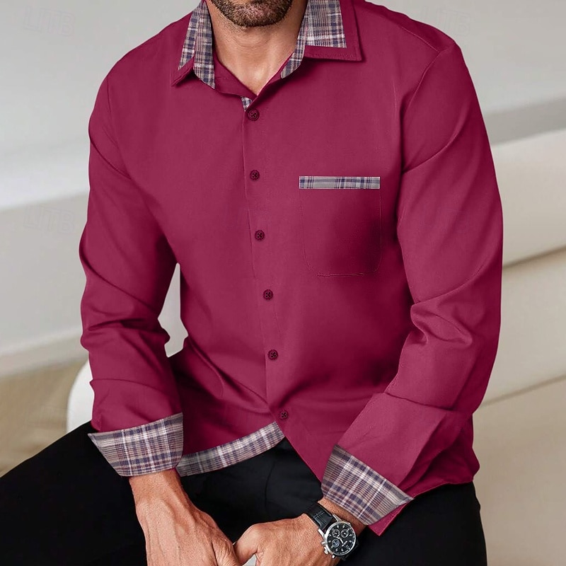 Men's Dress Shirt Wrinkle Resistant Button Up Shirt Stretch Plain Wedding Outdoor Black White Wine Blue Long Sleeve Collar Summer Spring Clothing Apparel2