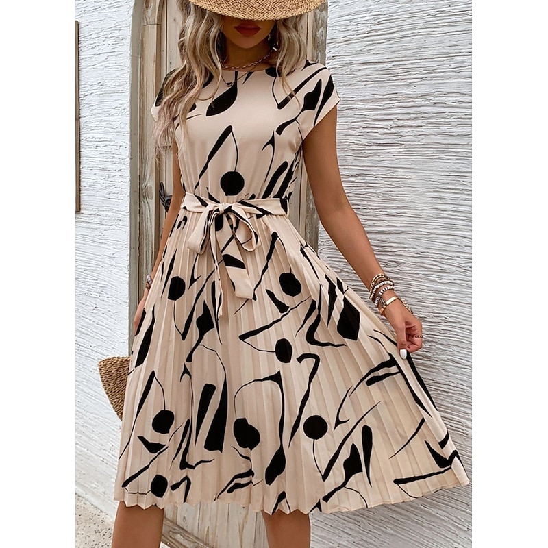 Women's Graphic Crew Neck Maxi Dress Short Sleeve Summer Spring