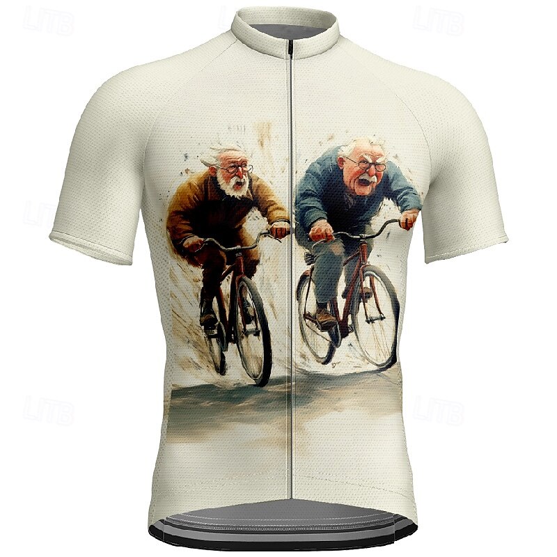 Men's Cycling Jersey Graphic Short Sleeve Bike Tee Tshirt Jersey with 3 Rear Pockets Mountain Bike MTB Quick Dry Anatomic Design Wicking Breathable Sports Cream Grey Clothing Apparel