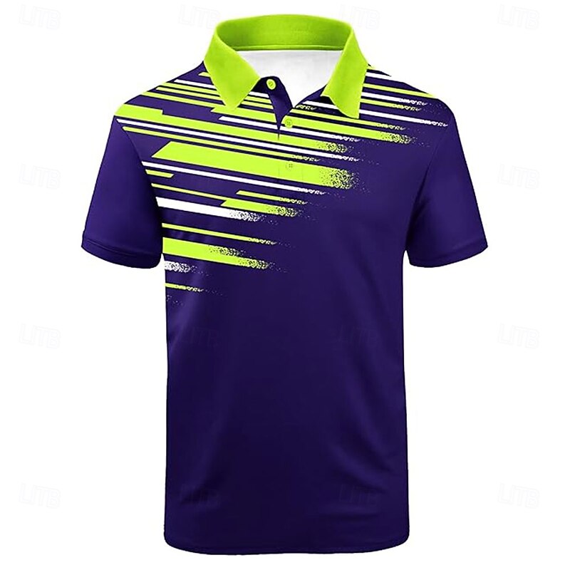 Men's Geometric Golf Shirt Short Sleeve Polo Shirts Collared Shirts Casual Outdoor Athleisure Home Wear 3D Print White Red Blue3