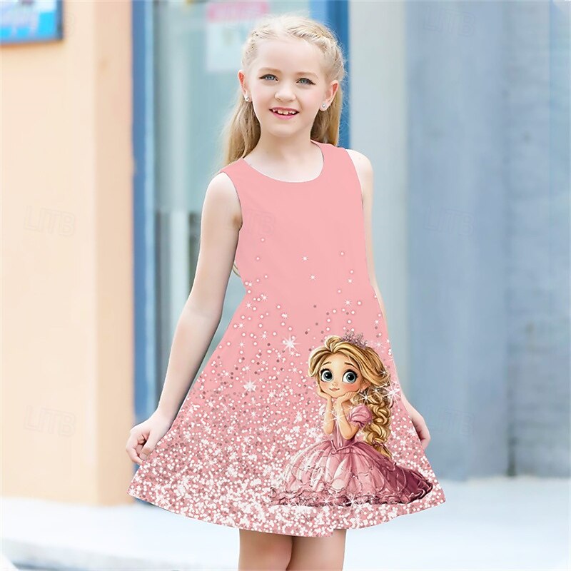 Girls' 3D Graphic Cartoon Snowflake Dress Sleeveless Summer Spring Vacation Daily Holiday Princess Beautiful Sweet Kids 4-12 Years Casual Dress A Line Dress Knee-length Regular Fit2