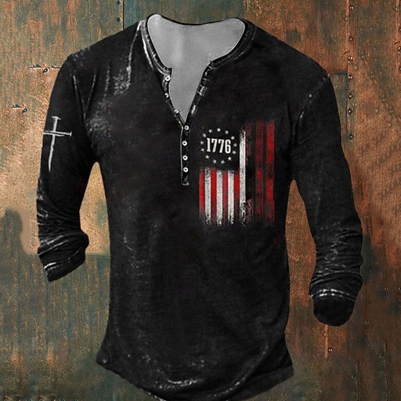 Men's St. Patrick Shamrock American Flag Henley Shirt T shirt Tee Tee Top Long Sleeve 3D Print Fashion Designer Basic Vacation St.Patrick's Day Street Spring &  Fall Black Dark Green Green Gray Henley3