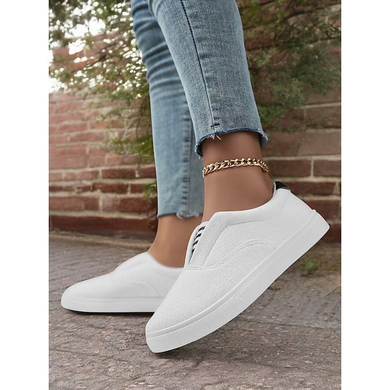 Women's Black / White Slip-On Canvas Sneakers – Casual and Comfortable Shoes for Everyday Wear2