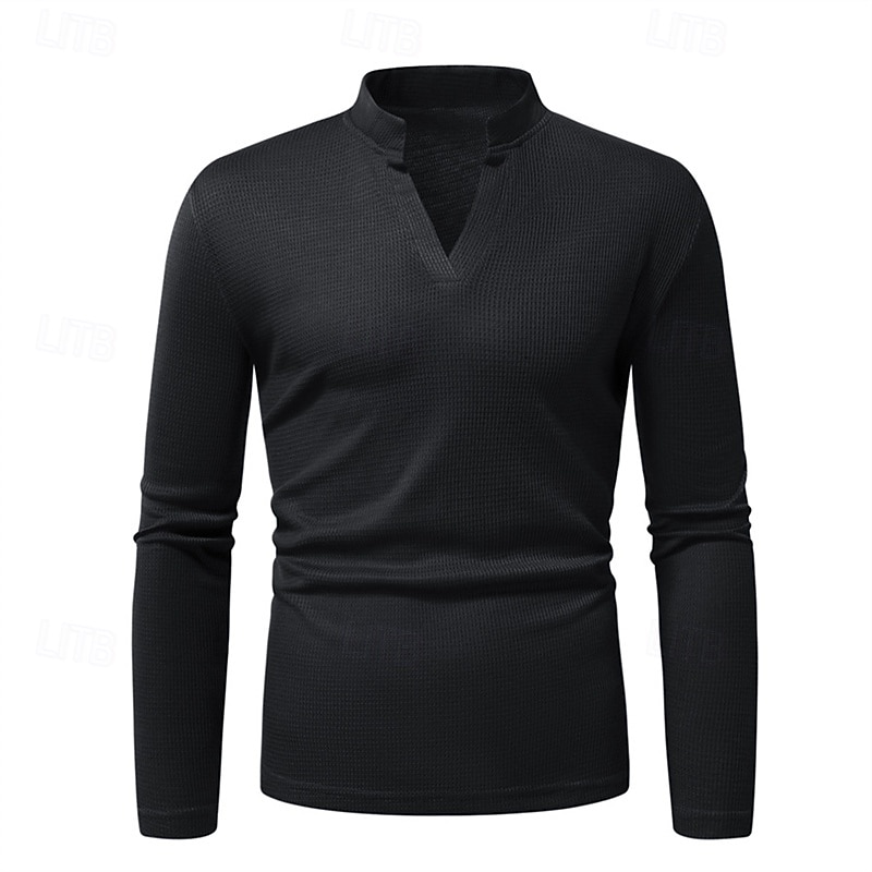 Men's T Shirt Tee Tee Top Long Sleeve Shirt Long Sleeve Stand Collar Spring &  Fall Plain Fashion Designer Basic Classic Vacation Street Going out Black Navy Blue Blue Top Tee for Men