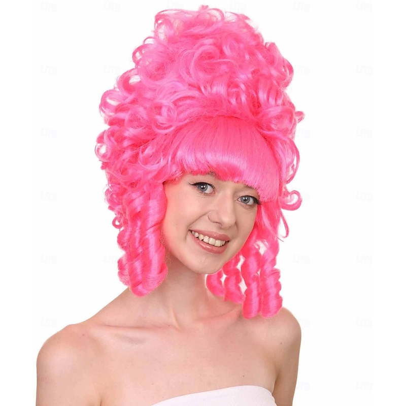 Women's Neon Pink Marie Antoinette Historical Wig, French Colonial Style For Carvinal Halloween Wigs