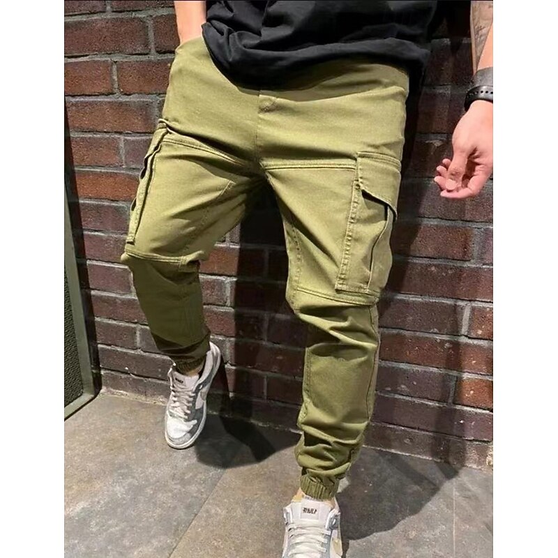 Men's Cargo Pants Cargo Trousers Joggers Trousers Casual Pants Drawstring Elastic Waist Multi Pocket Plain Comfort Soft Ankle-Length Outdoor Casual Daily Fashion Streetwear Black Green2