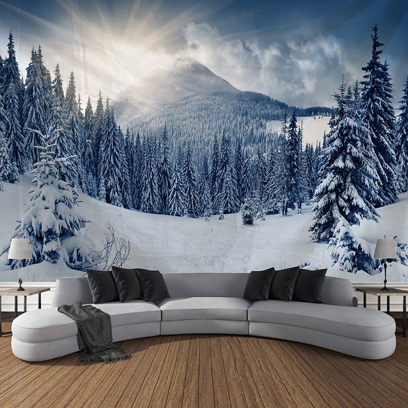 Winter Wonderland Hanging Tapestry Wall Art Large Tapestry Mural Decor Photograph Backdrop Blanket Curtain Home Bedroom Living Room Decoration Snow Forest