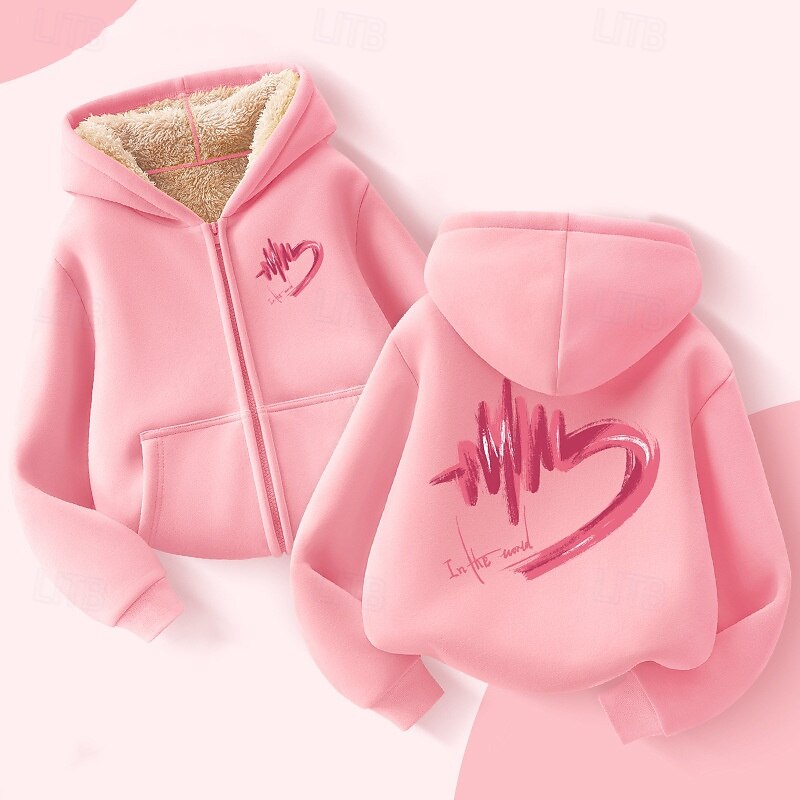 Kids Girls' Hoodie Graphic Long Sleeve Zipper Pocket Fall Winter Fashion Daily Polyester Outdoor Casual Tailored Fit
