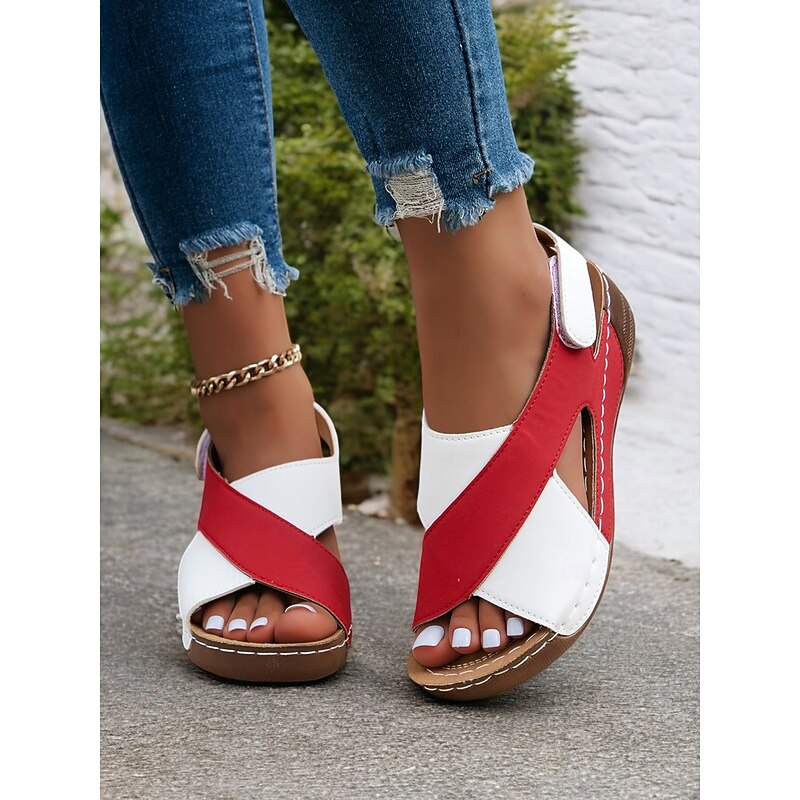 Comfortable Red Crisscross Strap Sandals for Women - Perfect for Casual Occasions4