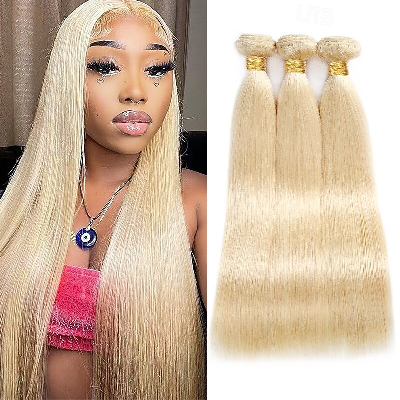 Brazilian Human hair 613# Blonde hair bundle Straight hair 3 bundle 10-28inch