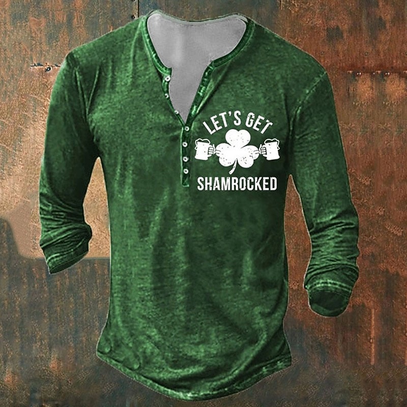 Men's St. Patrick Shamrock Henley Shirt T shirt Tee Tee Top Long Sleeve 3D Print Fashion Designer Basic Vacation St.Patrick's Day Street Spring &  Fall Green 1# Green 2# Green 3# Green Henley Henley