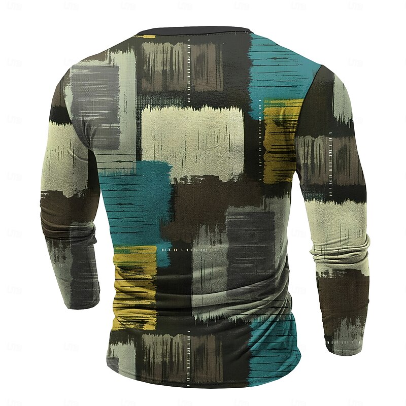 Men's Graphic Patchwork Geometrical Henley Shirt Tee Vintage Shirt Long Sleeve Fashion Designer Comfortable Outdoor Casual Daily Spring &  Fall Black Green Gray Henley Henley T-Shirt2