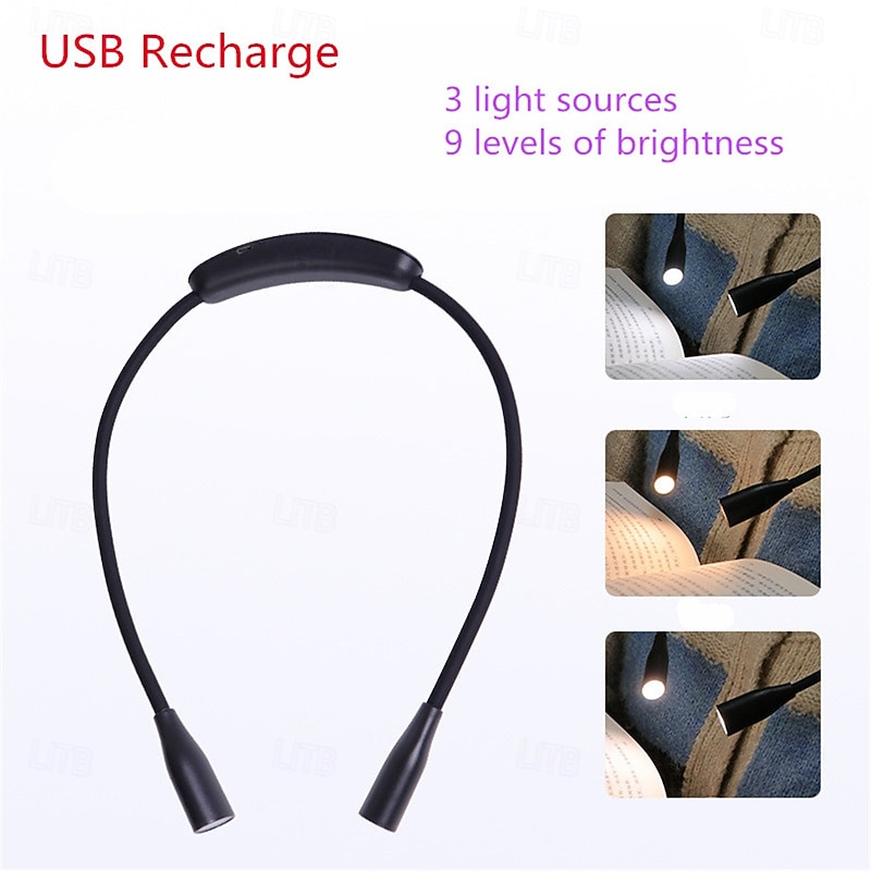 Portable USB Rechargeable Neck Book Light-3 Colors Night Lamp for Sewing Knitting Camping Repairing Light
