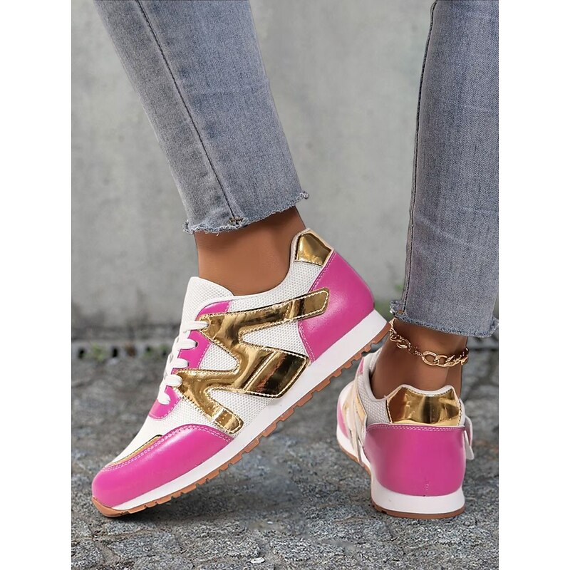 Women's Rose Pink Colorblock Athletic Sneakers with Mesh Design Accents - Stylish Casual Shoes for Running and Everyday Wear3