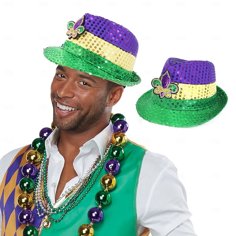 Mardi Gras Hat for Women Glitter Purple Green Yellow Sequin Funny Carnival Parade Party Gift for Sister Mom Bestie2