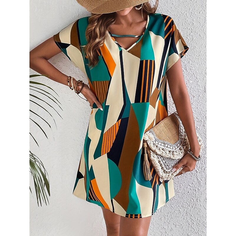 Women's Midi Dress Casual Dress T Shirt Dress Tee Dress Tropical Stylish Casual Vacation Daily Regular Fit Graphic Short Sleeve V Neck Green Summer4