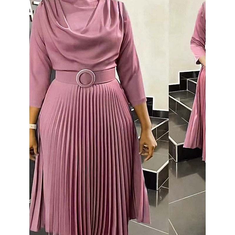 Women's Plain Dress Maxi Dress With Belt Elegant Crew Neck 3/4 Length Sleeve Pink Royal Blue Blue Color4