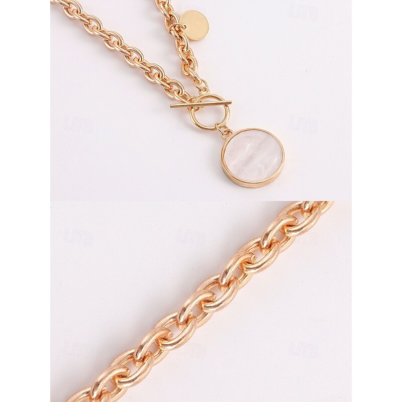 Gold Chain Necklace with Round Pendant and Toggle Clasp – Minimalist Jewelry for Women, Perfect for Everyday Wear and Formal Occasions4