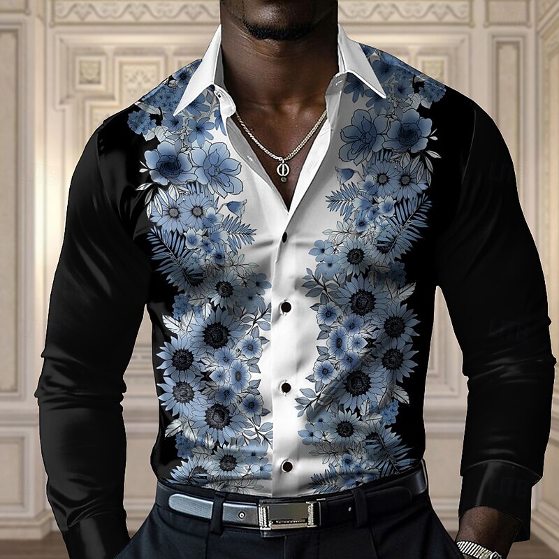 Men's Floral Casual Shirt Button Up Shirt Long Sleeve Casual Party Gift Casual Spring Fall Turndown Button Up Yellow Blue Purple Gray4