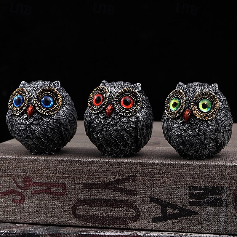 Resin Owl Craft Ornament, Creative Home Decor Desk Decoration, Bronze Owl Figurine, Vintage Owl Miniature Tabletop Decor, Owl Statue