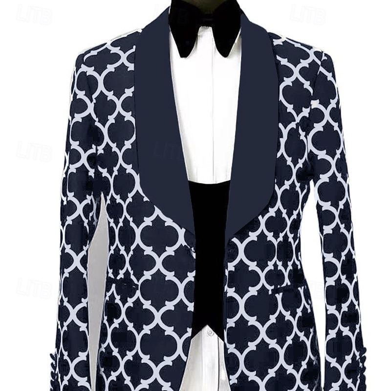 Men's Blazer Jacket Tuxedo Shawl Collar Notch Collar Fashion Casual Checkered Black Tailored Fit Single Breasted One-button3