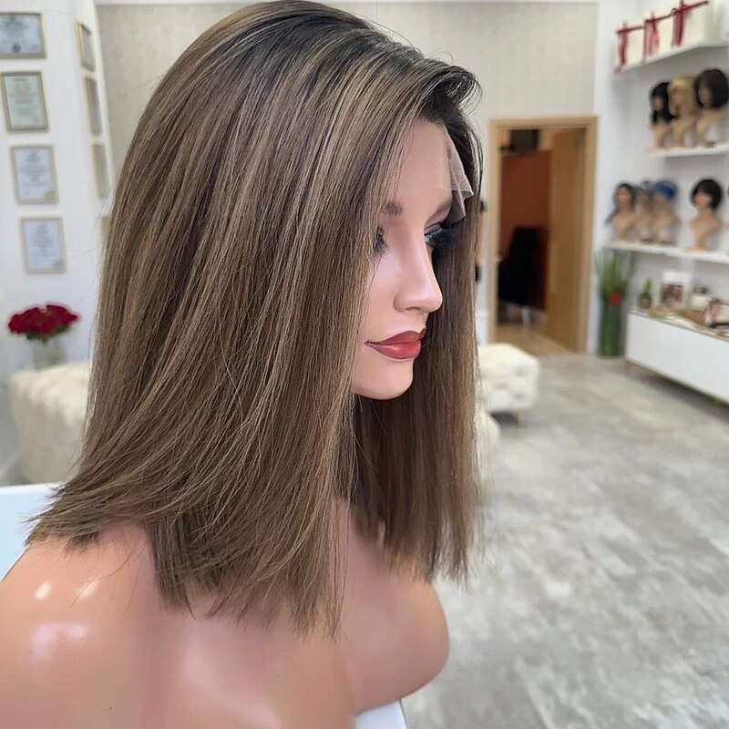 Unprocessed Virgin Hair 5x5 Closure 13x4 Lace Front Wig Short Bob Brazilian Hair Straight Multi-color Wig 130% 150% Density Ombre Hair Highlighted / Balayage Hair Natural Hairline Glueless Pre-Plucked3