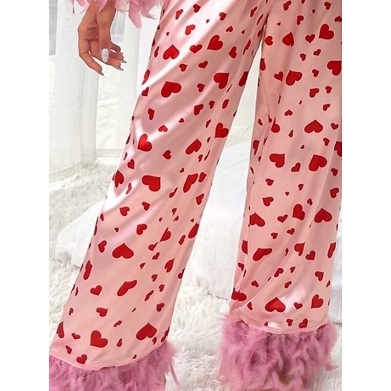 Women's Pajama Set Casual Comfort Heart Elastic Waist Shirt Pant Home Valentine's Day Daily Long Sleeve Shirt Collar Pink Summer Spring Fall Loose Fit3