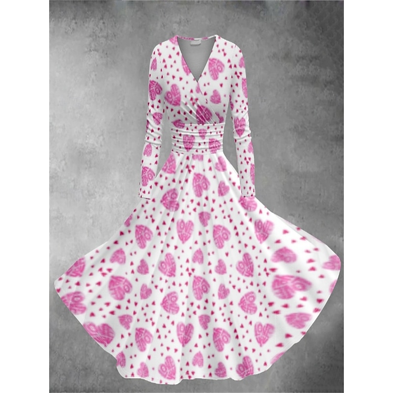 Women's Valentine Heart Dress Graphic Print V Neck Dolman Sleeve Midi Dress Vintage Valentine's Day Daily Long Sleeve Spring Fall4