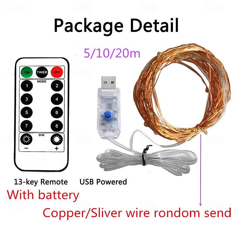 Elegant Wedding Reception Party 2pcs USB LED String Light 5M/10M/20M Telecontrol 8Mode Remote Control Lights Fairy garlands Wedding Christmas Holiday Decor lamps3