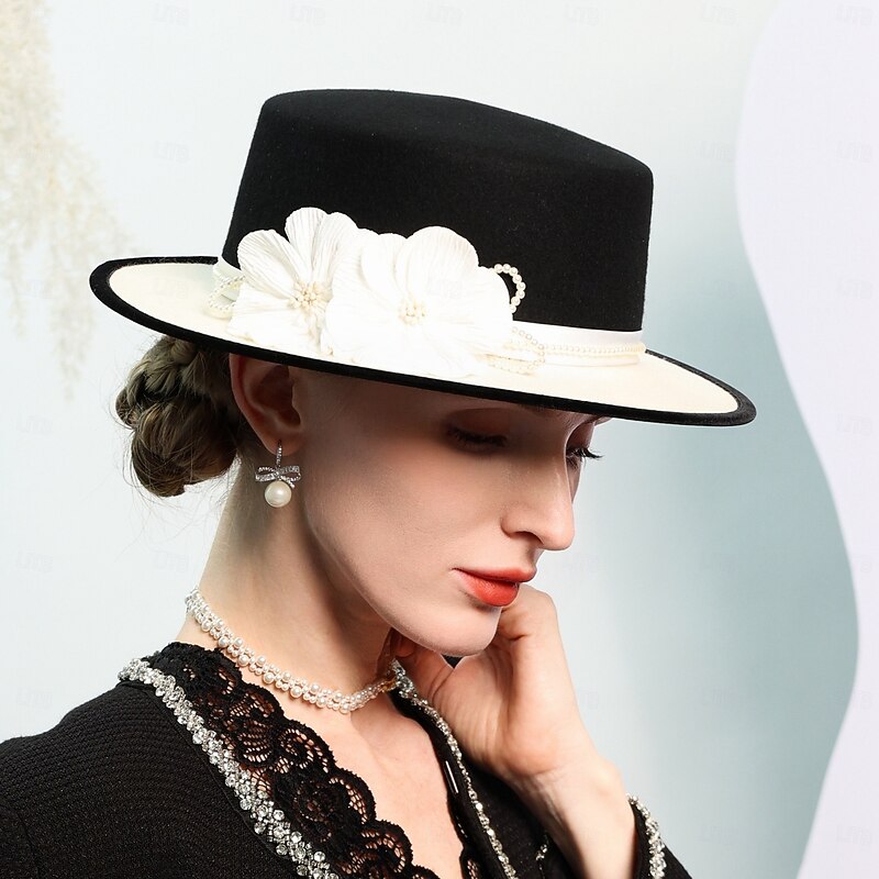 Hats 100% Wool Bowler / Cloche Hat Top Hat Wedding Tea Party Elegant Wedding With Feather Pearl Headpiece Headwear4