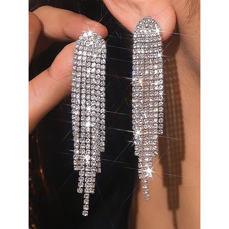 Women's Rhinestone Tassel Drop Earrings - Sparkling Statement Jewelry for Weddings, Parties, and Evening Events2