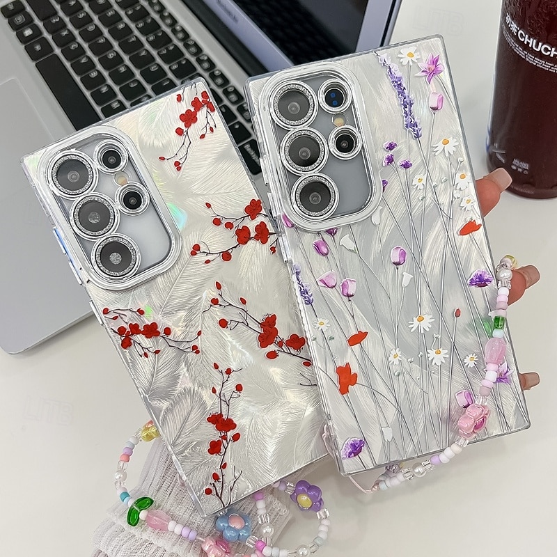 Phone Case For Samsung Galaxy S25 S24 Ultra Plus S24 FE S23 A55 5G A35 5G A25 A15 Back Cover with Wrist Strap Shockproof Retro TPU PC4