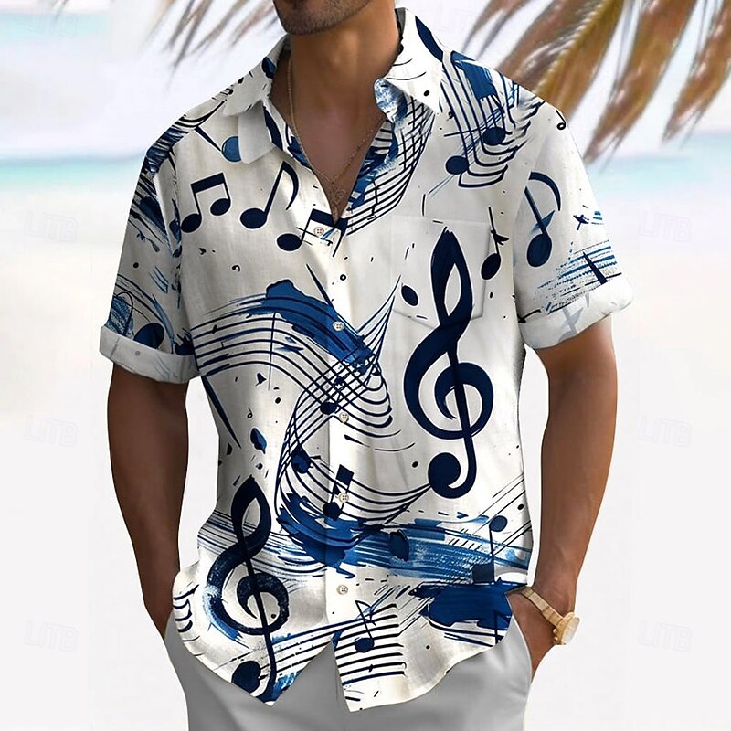Men's Boardmasters Notes Casual Shirt Button Up Shirt Short Sleeve Casual Causal Casual Summer Spring Turndown Button Up White