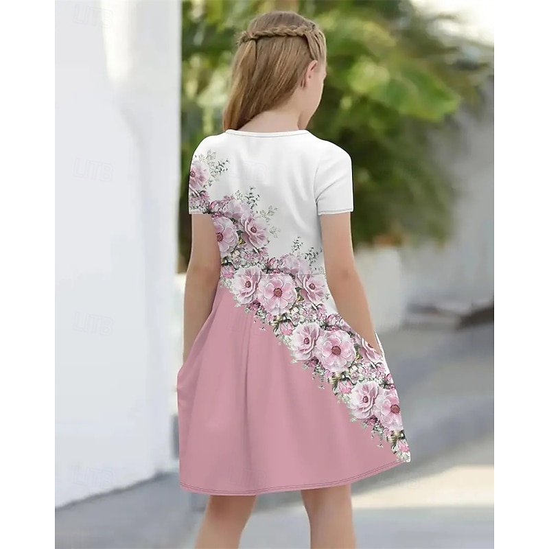 Easter Girls' 3D Graphic Flower Dress Short Sleeve Summer Spring Vacation Daily Holiday Princess Beautiful Sweet Kids 4-12 Years Casual Dress Knee-length Regular Fit2