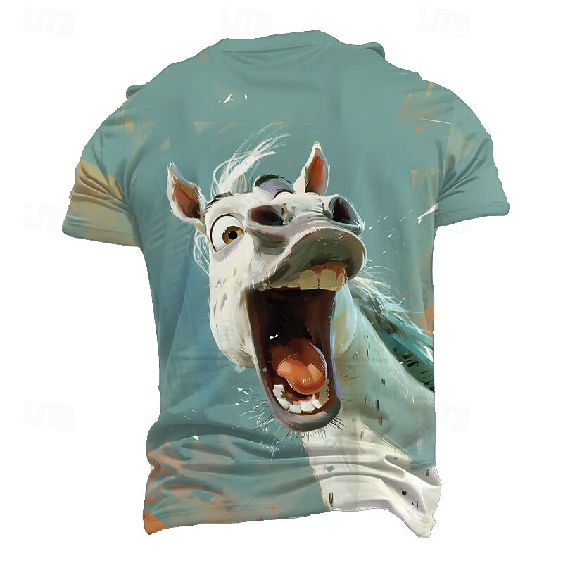 Men's Horse Funny T Shirt Short Sleeve T shirt 3D Print Crew Neck Shirt Exaggerated Designer Party Holiday Blue Summer Spring Clothing Apparel S M L XL XXL XXXL2
