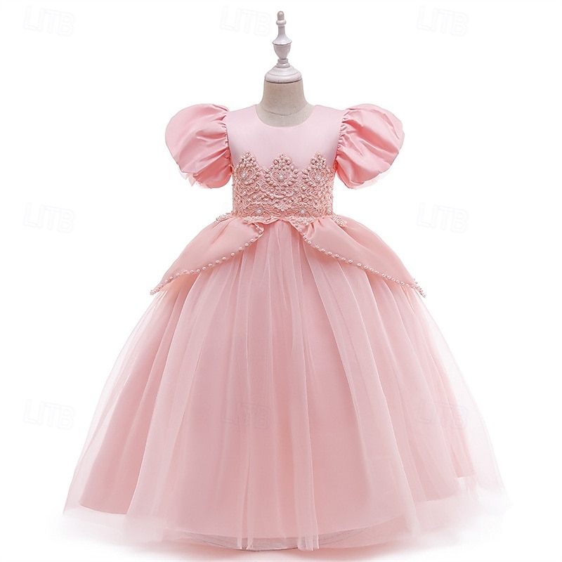 Kids Girls' Cosplay Dress Party Dress Solid Color Short Sleeve Performance Birthday Mesh Cosplay Costume Sweet Polyester Mid-Calf Party Dress Swing Dress A Line Dress Summer 4 years+ Yellow Pink Blue4