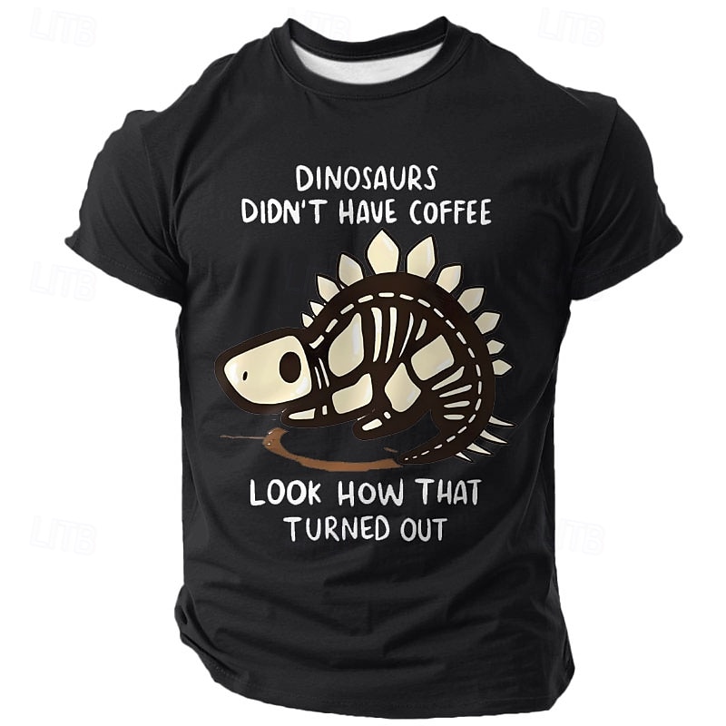 Mens Funny Coffee Lover T-Shirt | Dinosaurs Didn't Have Coffee Skeleton Graphic Tee Short Sleeve