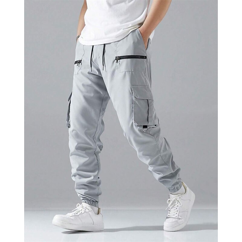 Men's Cargo Pants Joggers Trousers Drawstring Elastic Waist Multi Pocket Plain Wearable Outdoor Daily Camping & Hiking Fashion Classic ArmyGreen Black2