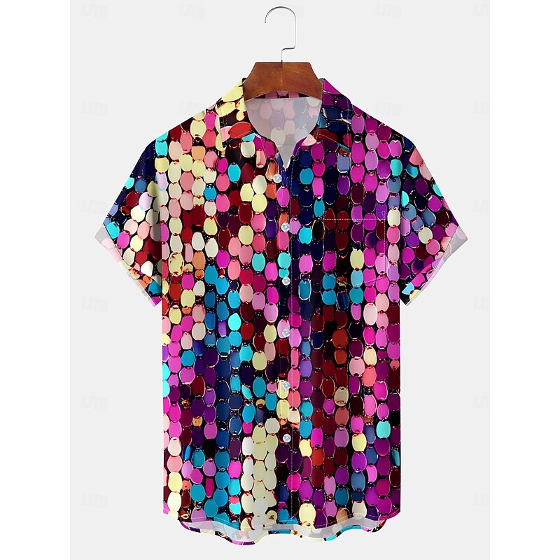 Mardi Gras Men's Colorful 3D Vortex Short Sleeves Artistic Casual Comfortable Outdoor Vacation Street Spring & Summer Shirt Collar Printing Rainbow