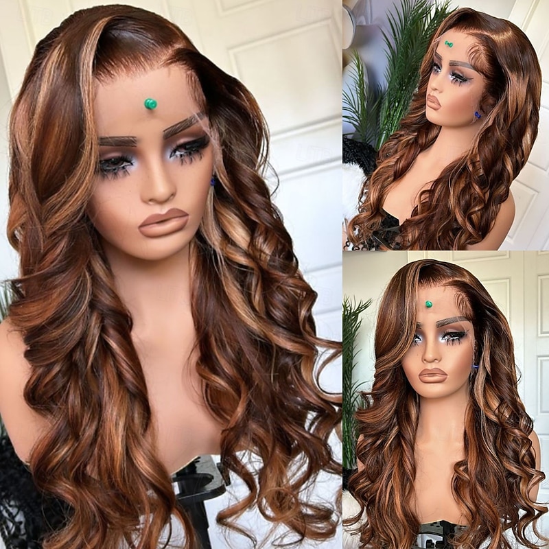 Human Hair 5x5 Closure 13x4 Lace Front Wig Side Part Brazilian Hair Loose Wave Brown Auburn Multi-color Wig 130% 150% Density with Baby Hair Highlighted / Balayage Hair Glueless Pre-Plucked For Women